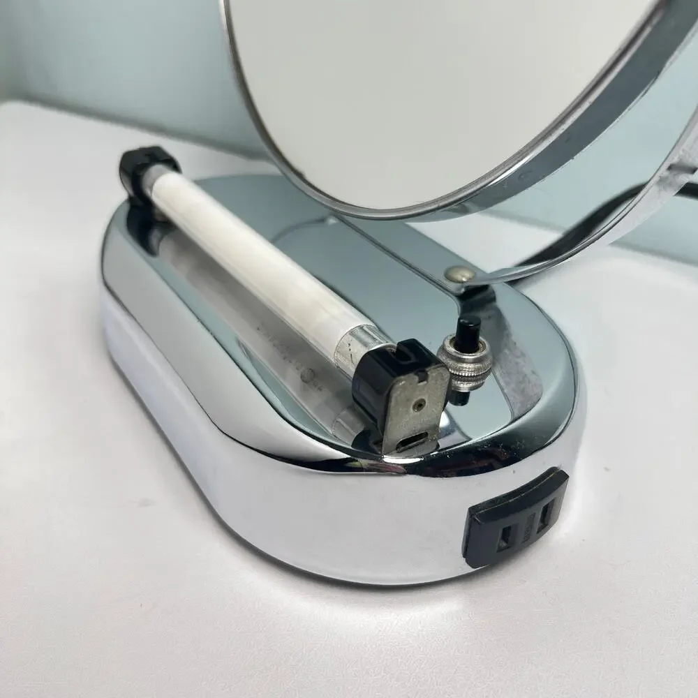 Vintage Art Deco National Metal Mfg Co Lighted Vanity Mirror Chrome Chicago 22